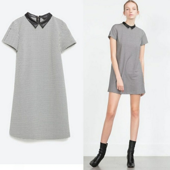 Zara Dresses & Skirts - 🎈SOLD 🎈ZARA Houndstooth Faux Leather Collar Dress
